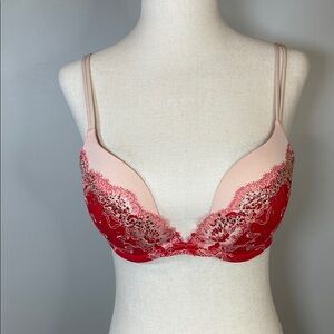 Romantic Red and Pink Lace Underwire Bra